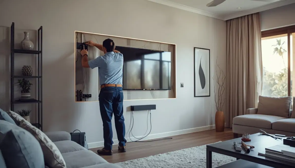 Concealed TV cable installation with HDMI extension in Centurion home