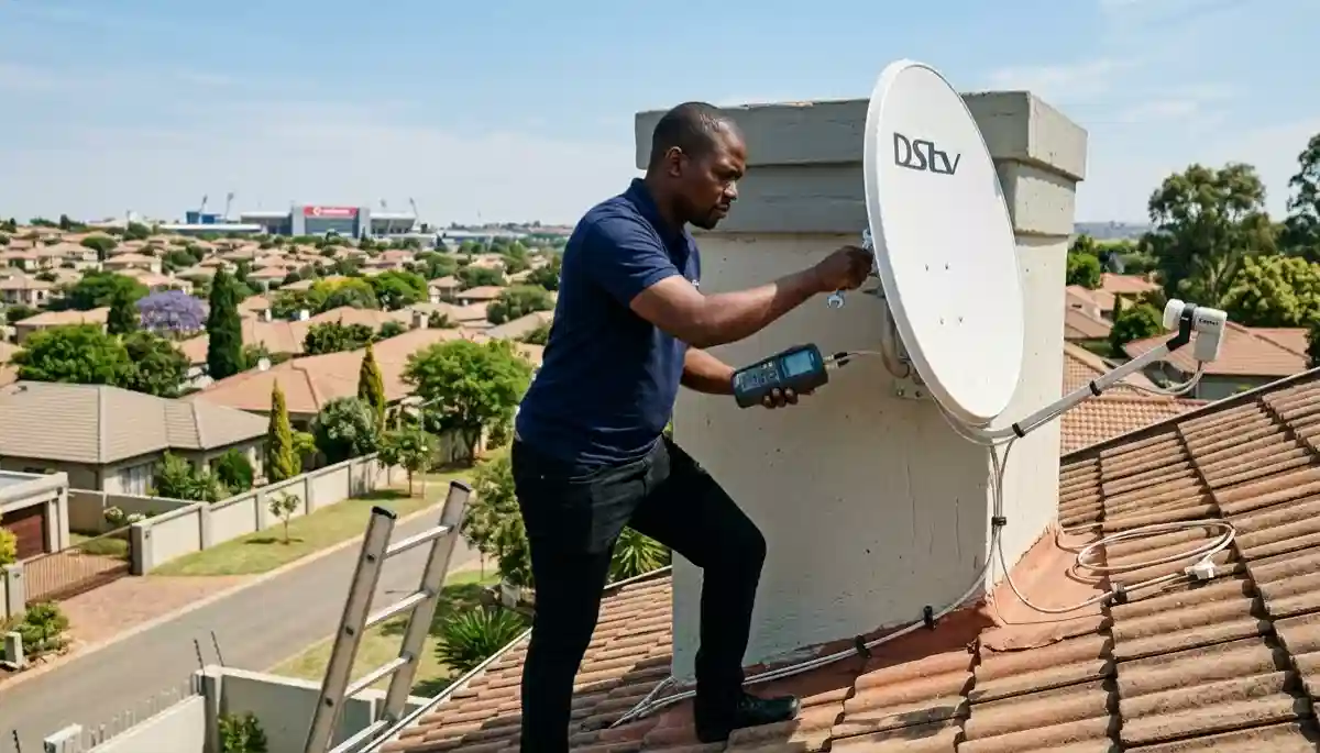 Technician troubleshooting DStv no signal issue in Centurion home