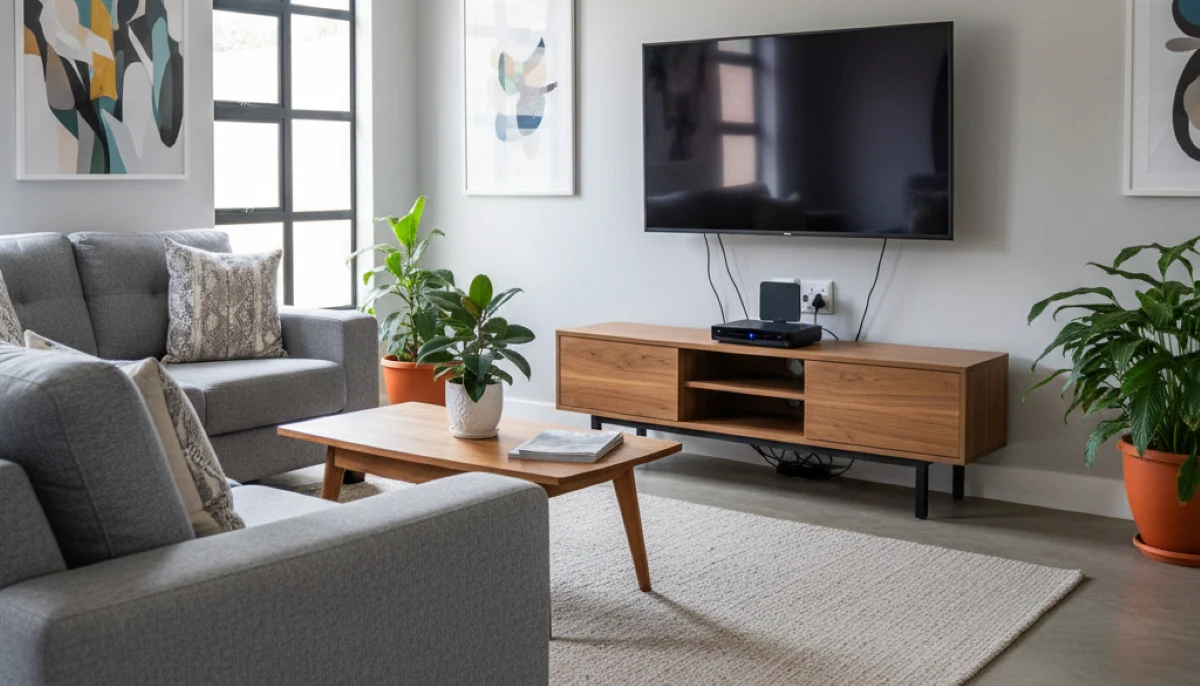 Modern living room with professional TV and HDMI extension installation in Centurion
