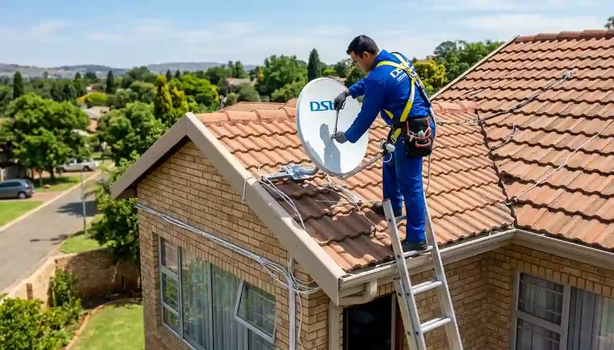 Professional satellite dish roof installation in Centurion
